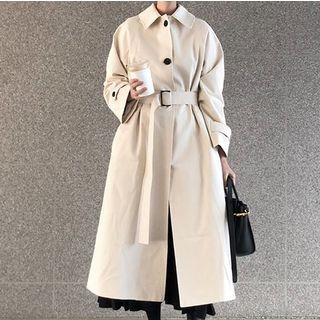 Single-breasted Sashed Long Coat
