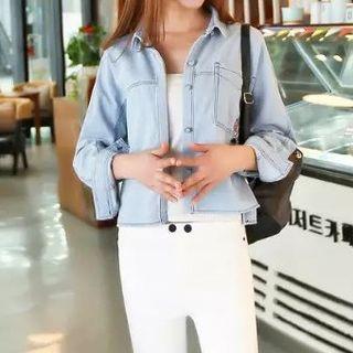 Long-sleeve Embroidered Denim Blouse