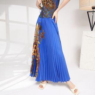 Print Accordion Pleat Maxi A-line Skirt