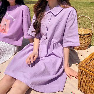 Half-placket Linen Blend Mini Shirtdress