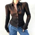 Button-down Crop Polo Knit Top