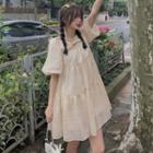 Puff-sleeve Bow Mini A-line Dress Off-white - One Size