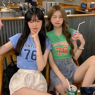 Short-sleeve Letter Print Slim-fit Top