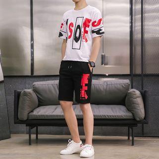Set: Short-sleeve Lettering T-shirt + Printed Shorts