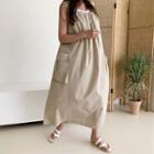 Cargo-pocket Long Trapeze Dress Beige - One Size