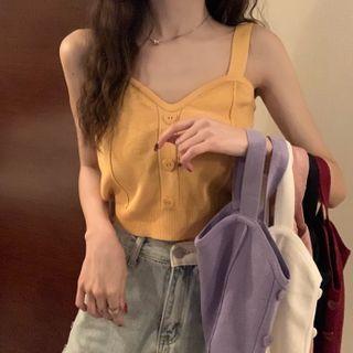 Heart Button Cropped Knit Camisole Top