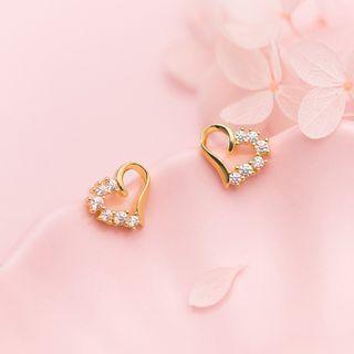 Heart Rhinestone Sterling Silver Earring 1 Pair - Gold - One Size