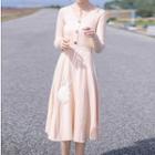 V-neck A-line Midi Rib Knit Dress