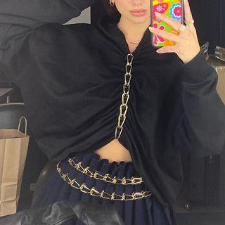 V Neck Chain-detail Oversized Hoodie