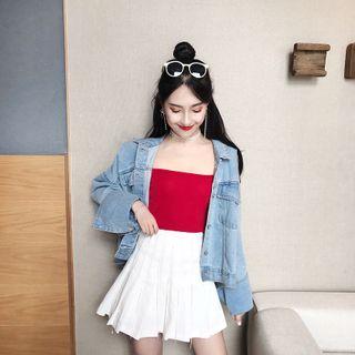 Flared-sleeved Pocket Denim Jacket Coat - One Size
