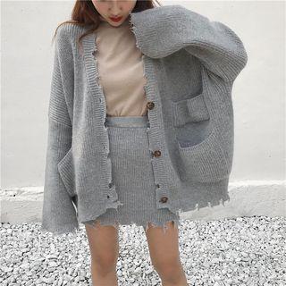 Set: Ripped Cardigan + Ripped Mini Knit Skirt