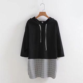 3/4 Sleeve Hooded Panel Pullover