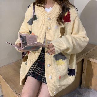 Faux Pearl Button Patterned Cardigan