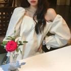 Off-shoulder Elbow-sleeve Blouse White - One Size