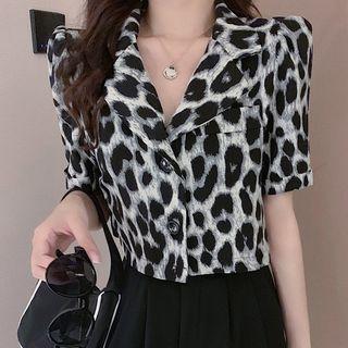 Elbow-sleeve Single Breasted Animal Print Blazer