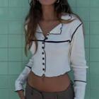 Long Sleeve Contrast-trim Ruffled-trim Crop Cardigan