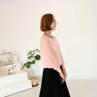 Round-neck Lace-sleeve Knit Top Pink - One Size