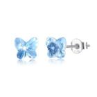 925 Sterling Silve Elegant Noble Romantic Sweet Fantasy Blue Butterfly Earrings With Austrian Element Crystal Silver - One Size