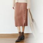 Single-breasted Mini H-line Knit Skirt