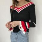 Striped V-neck Bell-sleeve Sweater