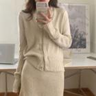 Set: V-neck Plain Cardigan + Midi A-line Skirt