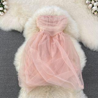Strapless Mesh A-line Mini Dress