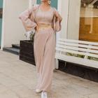 Set: Zipped Jacket + Cropped Tank Top + Wide Leg Pants