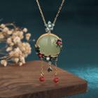 Flower Faux Gemstone Pendant Alloy Necklace Cp320 - Green & Gold - One Size
