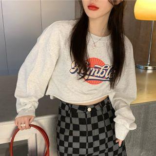 Lettering Print Cropped Sweatshirt Light Gray - One Size