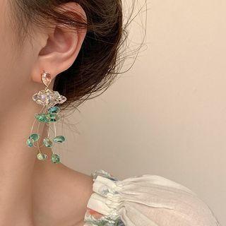 Faux Crystal Fringed Earring 1 Pair - Transparent & Green - One Size