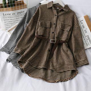 Drop-shoulder Houndstooth Shirt With Belt