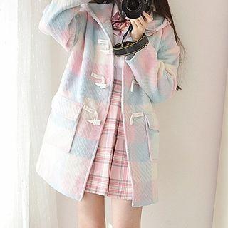 Hooded Plaid Toggle Coat As Shown In Figure - Xs