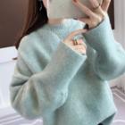 Plain Mock-turtleneck Long-sleeve Knit Sweater