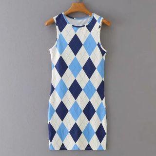 Sleeveless Argyle Mini Dress