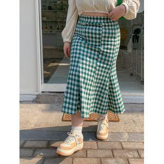 Plus Size Gingham Long Mermaid Skirt