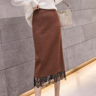 Lace Trim Knit Midi Skirt