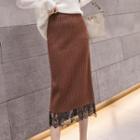 Lace Trim Knit Midi Skirt