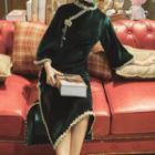 3/4-sleeve Velvet Qipao Dress