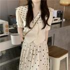 Dotted Cropped Blouse / High-waist Dotted A-line Skirt