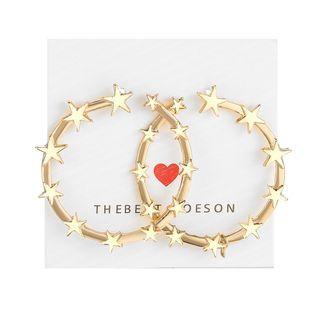 Star Alloy Hoop Earring F119651 - 1 Pair - Gold - One Size
