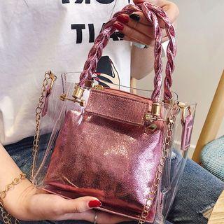Clear Panel Top Handle Crossbody Bag