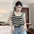 Striped Pointe Knit Tank Top Black & Beige - One Size