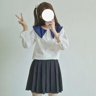 Contrast Collar Blouse White - One Size