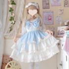 3/4-sleeve Ribbon Layered A-line Dress