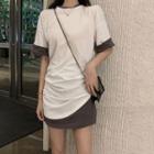 Mock Two Piece T-shirt Dress As Shown In Figure - One Size