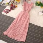 Sleeveless Accordion Pleat Maxi A-line Dress