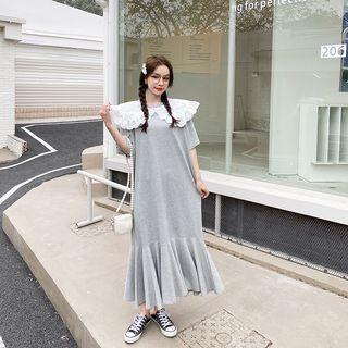 Short-sleeve Ruffle Collar Panel Dress