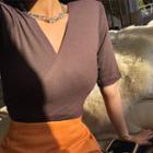 Plunge-neck Slim-fit Wrap T-shirt