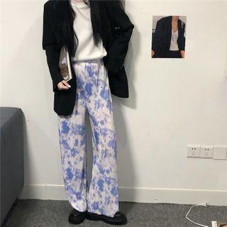 Ruched Tie-dye Wide-leg Pants