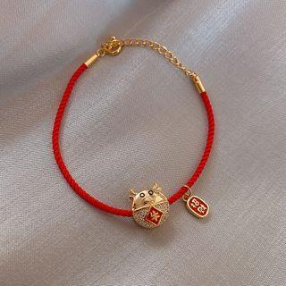 Ox Alloy Red String Bracelet 1 Pair - Gold & Red - One Size